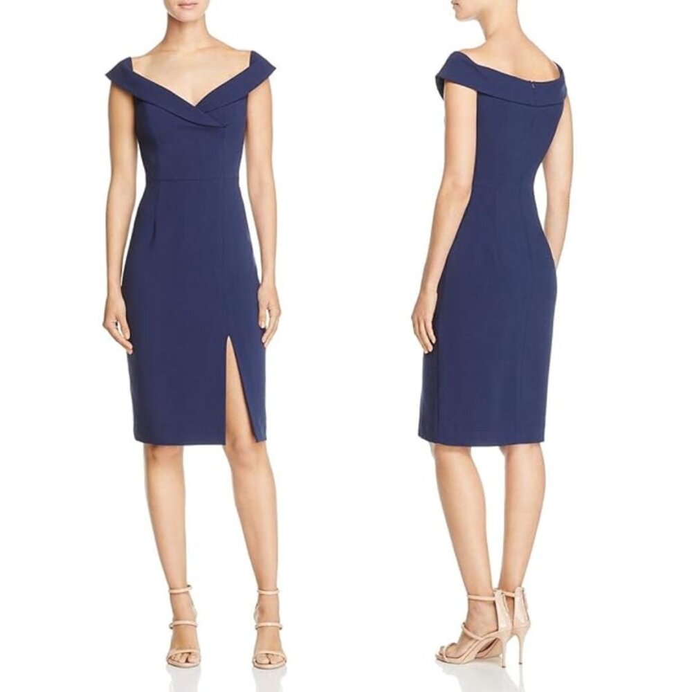 Black Halo | Hepburn Portrait Collar Sheath Dress | Navy | Sz 14